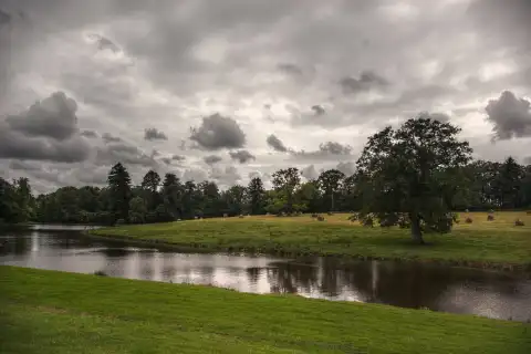 Vue de l'étang du parc du château de la Bretonnière, Vigneux-de-Bretagne, juin 2012